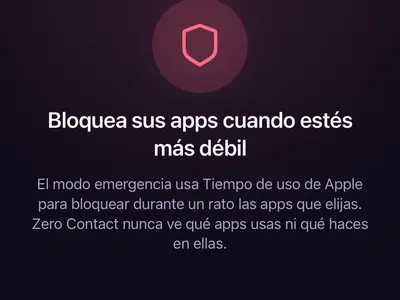 Pantalla del modo emergencia de Zero Contact Pro que bloquea las apps que elijas con Tiempo de uso de Apple