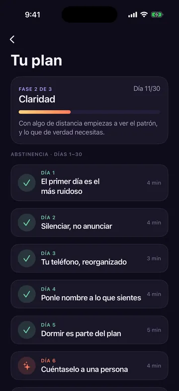 Plan de 90 días de Zero Contact en la fase dos, Claridad, con una lista de lecciones diarias cortas