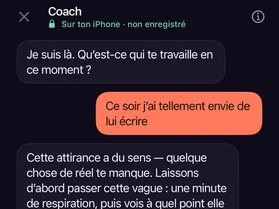 Conversation avec le coach IA de Zero Contact répondant à quelqu’un qui veut écrire à son ex ce soir