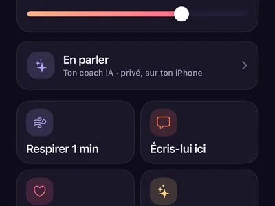Écran SOS gratuit de l’application Zero Contact avec curseur d’envie et outils pour respirer, écrire et contacter un ami