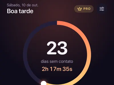 Tela inicial do app Zero Contact com uma sequência de contato zero de 23 dias